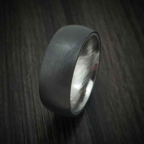 Resolute IX - Black Zirconium Men's Wedding Ring with Damascus Steel Sleeve - view 4 - Nura Lab