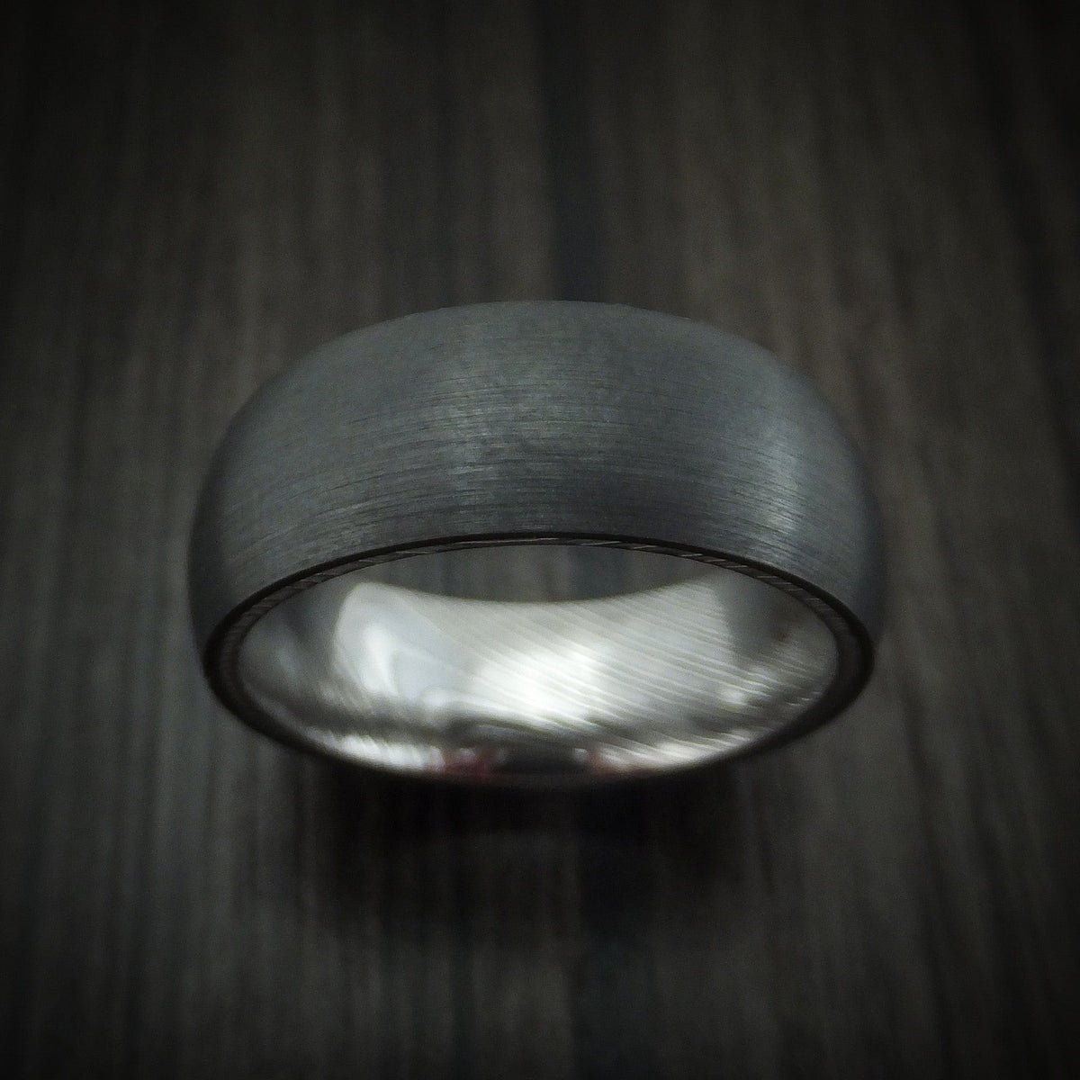 Resolute IX - Black Zirconium Men's Wedding Ring with Damascus Steel Sleeve - view 2 - Nura Lab