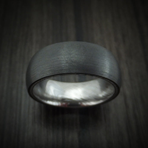 Resolute IX - Black Zirconium Men's Wedding Ring with Damascus Steel Sleeve - view 2 - Nura Lab