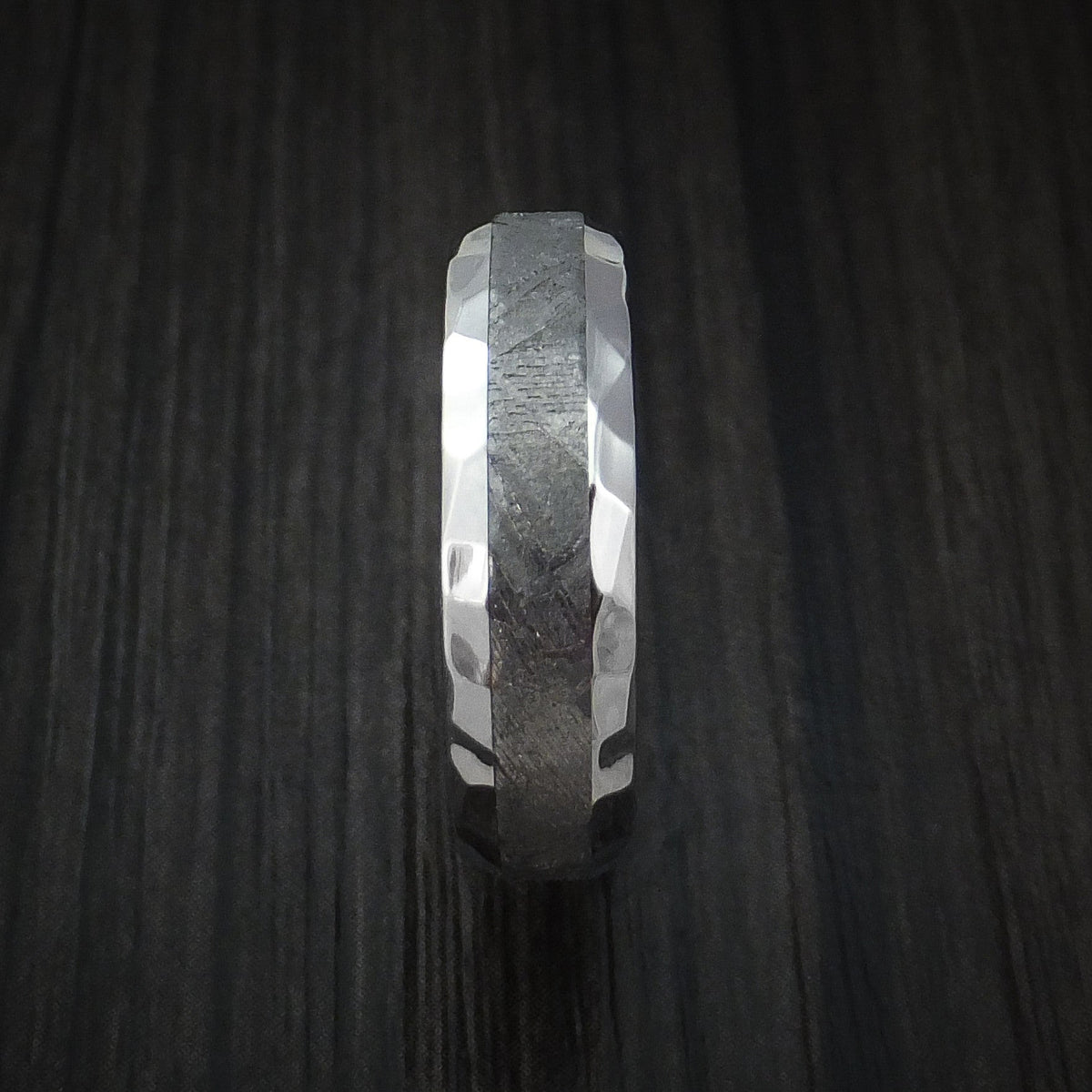 Stonehaven XVII - Cobalt Chrome and Gibeon Meteorite Hammered Men's Wedding Ring - view 3 - Nura Lab