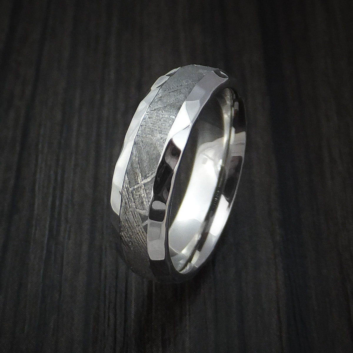 Stonehaven XVII - Cobalt Chrome and Gibeon Meteorite Hammered Men's Wedding Ring - view 4 - Nura Lab