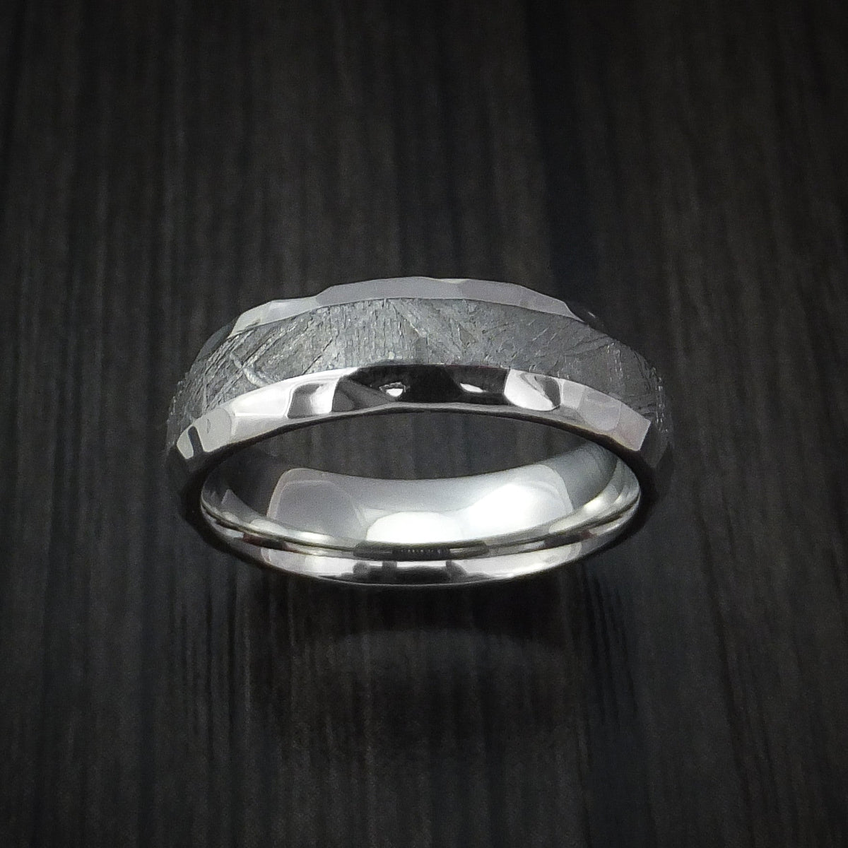 Stonehaven XVII - Cobalt Chrome and Gibeon Meteorite Hammered Men's Wedding Ring - view 2 - Nura Lab