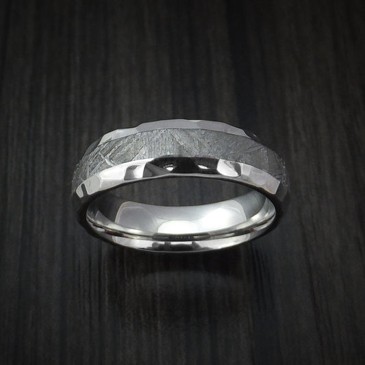 Stonehaven XVII - Cobalt Chrome and Gibeon Meteorite Hammered Men's Wedding Ring - view 2 - Nura Lab