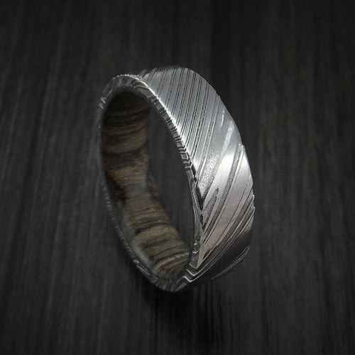 Harbour XI - Woodgrain Kuro Damascus Steel Men's Wedding Ring with Walnut Hardwood Sleeve Wood Band - Nura Lab