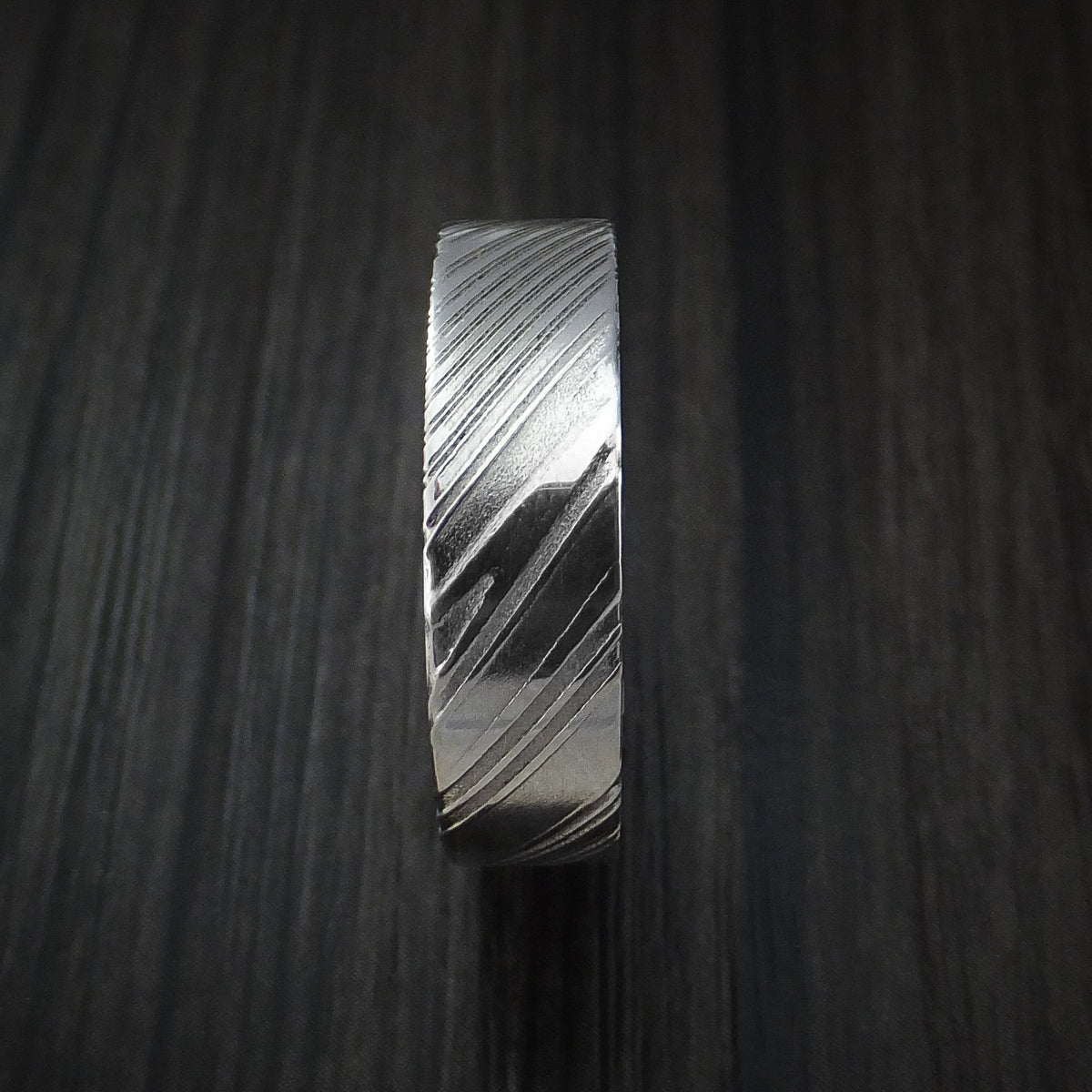 Harbour XI - Woodgrain Kuro Damascus Steel Men's Wedding Ring with Walnut Hardwood Sleeve Wood Band - view 3 - Nura Lab