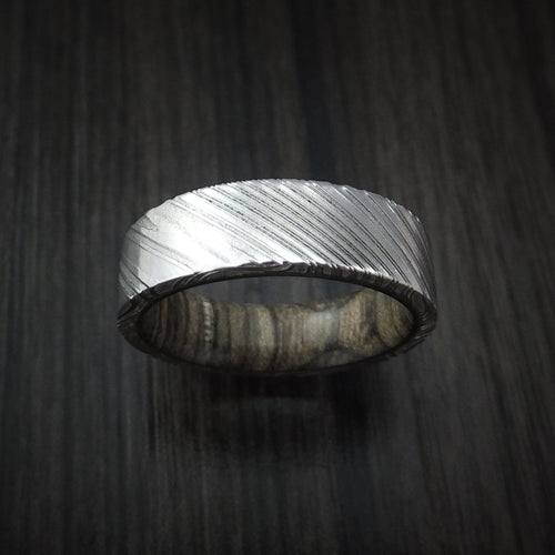 Harbour XI - Woodgrain Kuro Damascus Steel Men's Wedding Ring with Walnut Hardwood Sleeve Wood Band - view 2 - Nura Lab