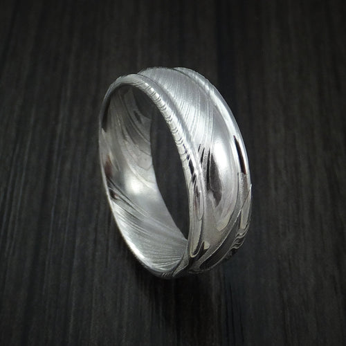 Resolute XI - Woodgrain Kuro Damascus Steel Men's Ring Wedding Ring - Nura Lab