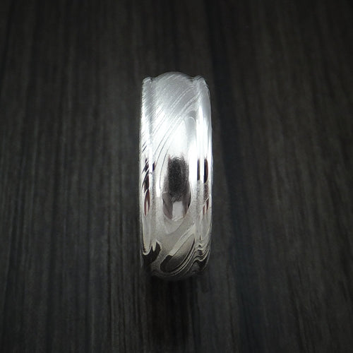 Resolute XI - Woodgrain Kuro Damascus Steel Men's Ring Wedding Ring - view 3 - Nura Lab