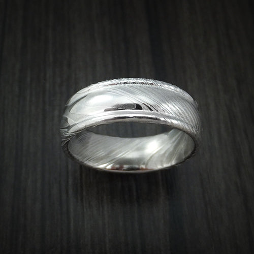 Resolute XI - Woodgrain Kuro Damascus Steel Men's Ring Wedding Ring - view 2 - Nura Lab