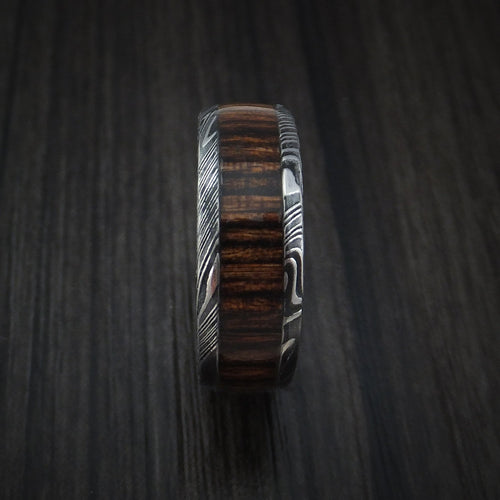 Pioneer X - Woodgrain Kuro Damascus Steel Men's Wedding Ring with Hardwood Inlay Band - view 3 - Nura Lab