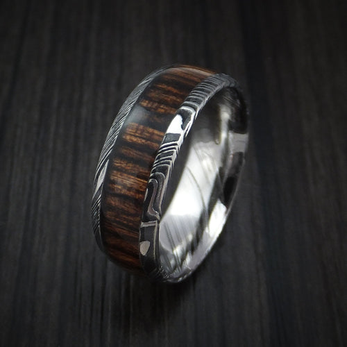 Pioneer X - Woodgrain Kuro Damascus Steel Men's Wedding Ring with Hardwood Inlay Band - view 4 - Nura Lab