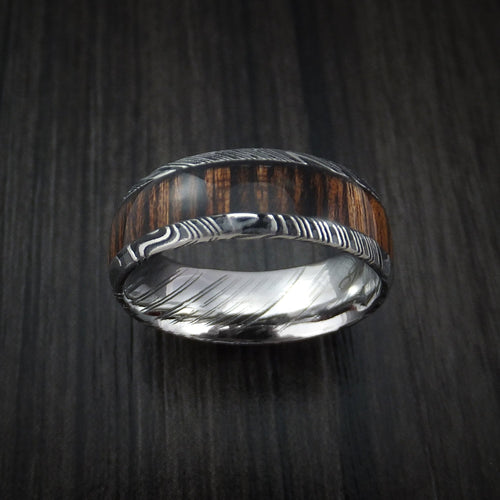 Pioneer X - Woodgrain Kuro Damascus Steel Men's Wedding Ring with Hardwood Inlay Band - view 2 - Nura Lab