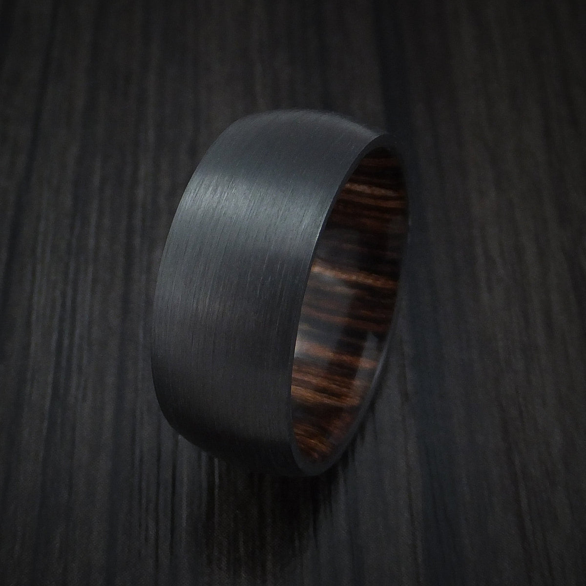 Legacy XII - Black Zirconium and Ziricote Hardwood Sleeve Men's Wedding Ring - view 4 - Nura Lab
