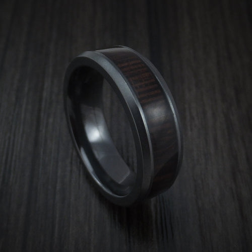Kauri XII - Black Zirconium Men's Wedding Ring Inlaid with Wenge Wood - Nura Lab