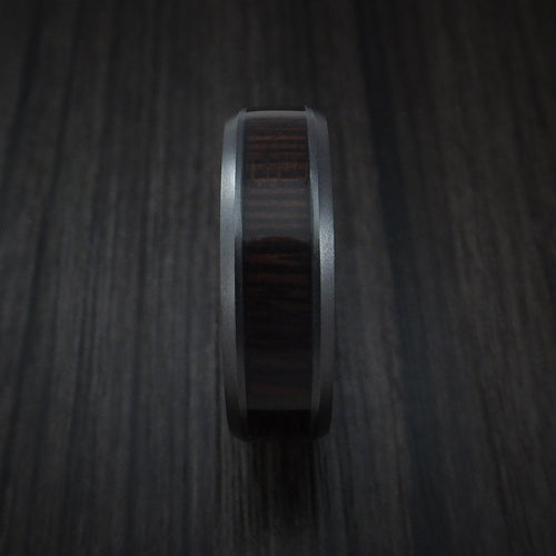 Kauri XII - Black Zirconium Men's Wedding Ring Inlaid with Wenge Wood - view 3 - Nura Lab