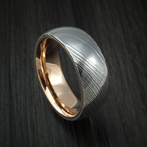 Noble X - Damascus Steel Men's Wedding Ring with 18k Rose Gold Sleeve Band - Nura Lab