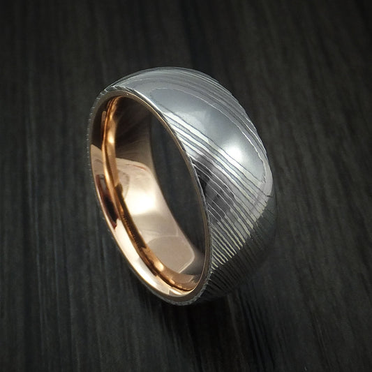 Noble X - Damascus Steel Men's Wedding Ring with 18k Rose Gold Sleeve Band - Nura Lab