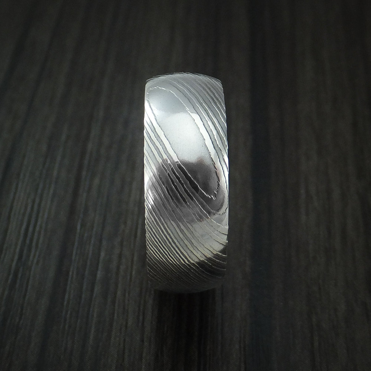 Noble X - Damascus Steel Men's Wedding Ring with 18k Rose Gold Sleeve Band - view 3 - Nura Lab