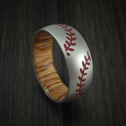 Equinox XII - Cobalt Chrome Double Stitch Baseball Men's Wedding Ring with Wood Sleeve and Bead Blast Finish - Nura Lab