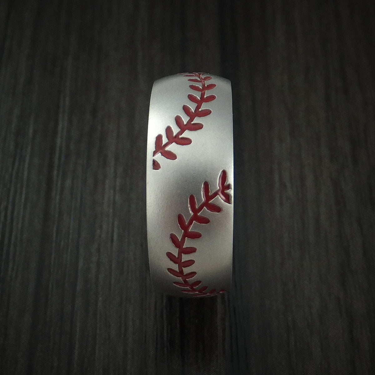 Equinox XII - Cobalt Chrome Double Stitch Baseball Men's Wedding Ring with Wood Sleeve and Bead Blast Finish - view 4 - Nura Lab