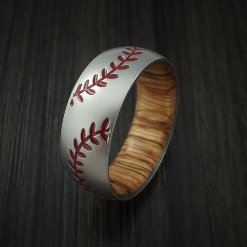 Equinox XII - Cobalt Chrome Double Stitch Baseball Men's Wedding Ring with Wood Sleeve and Bead Blast Finish - view 5 - Nura Lab