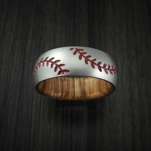 Equinox XII - Cobalt Chrome Double Stitch Baseball Men's Wedding Ring with Wood Sleeve and Bead Blast Finish - view 2 - Nura Lab