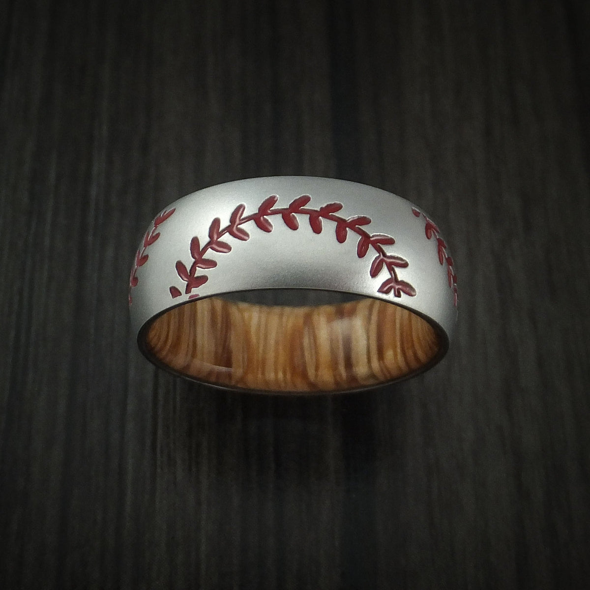 Equinox XII - Cobalt Chrome Double Stitch Baseball Men's Wedding Ring with Wood Sleeve and Bead Blast Finish - view 3 - Nura Lab