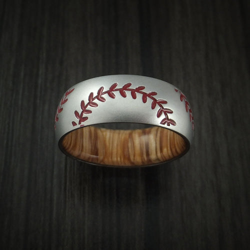 Equinox XII - Cobalt Chrome Double Stitch Baseball Men's Wedding Ring with Wood Sleeve and Bead Blast Finish - view 3 - Nura Lab