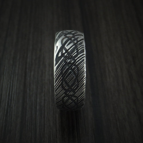 Crest IX - Woodgrain Kuro Damascus Steel Celtic Knot Men's Ring Infinity Design Wedding Ring - view 3 - Nura Lab