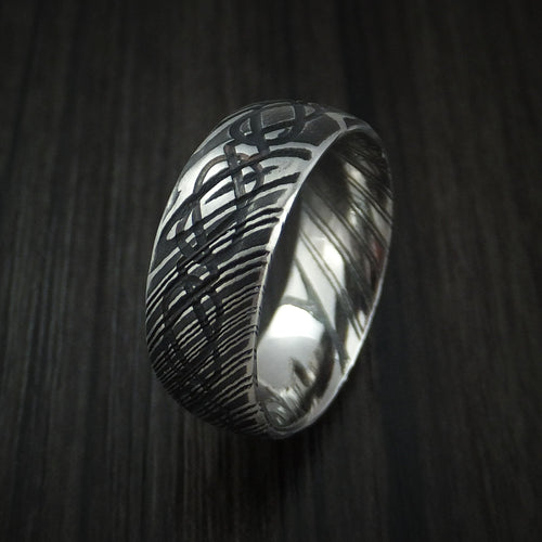Crest IX - Woodgrain Kuro Damascus Steel Celtic Knot Men's Ring Infinity Design Wedding Ring - view 4 - Nura Lab