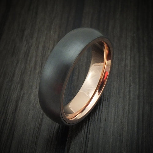 Sterling XVII - Black Zirconium Men's Wedding Ring With 14k Rose Gold Sleeve Band - view 4 - Nura Lab
