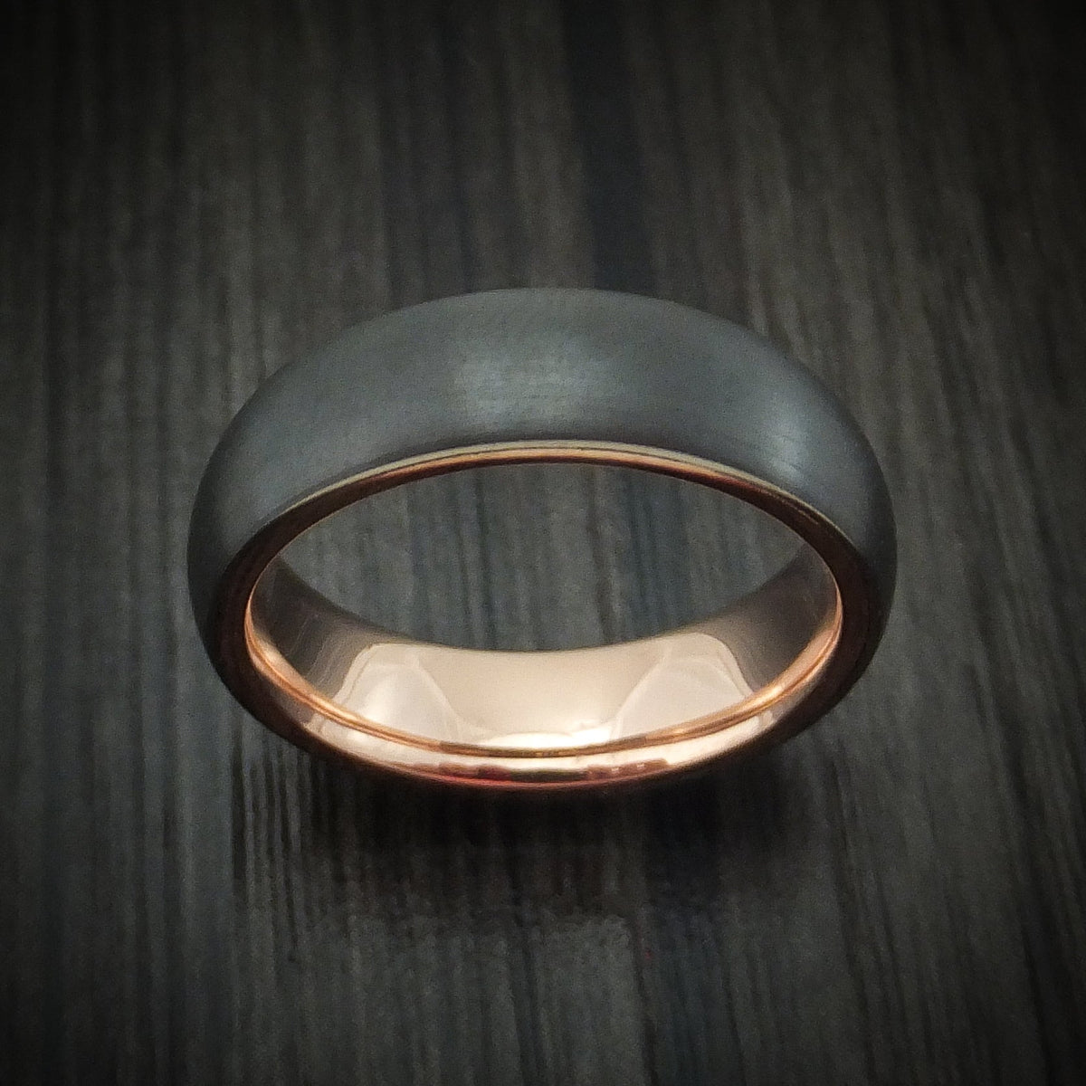 Sterling XVII - Black Zirconium Men's Wedding Ring With 14k Rose Gold Sleeve Band - view 2 - Nura Lab