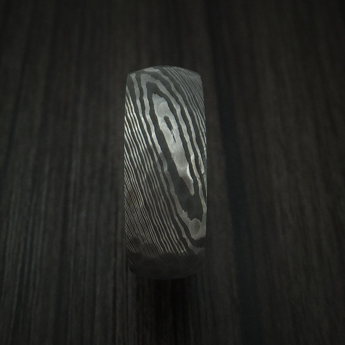 Ironwood X - Damascus Steel Hammered Men's Wedding Ring with Red Heart Wood Sleeve - view 3 - Nura Lab