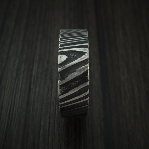 Solstice XI - Woodgrain Kuro Damascus Steel Men's Wedding Ring with Red Heart Wood Hardwood Sleeve Wood Band - view 3 - Nura Lab