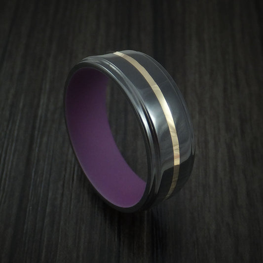 Foundry XVIII - Black Zirconium with 14k Yellow Gold and Wild Purple Cerakote Sleeve Men's Wedding Ring - Nura Lab