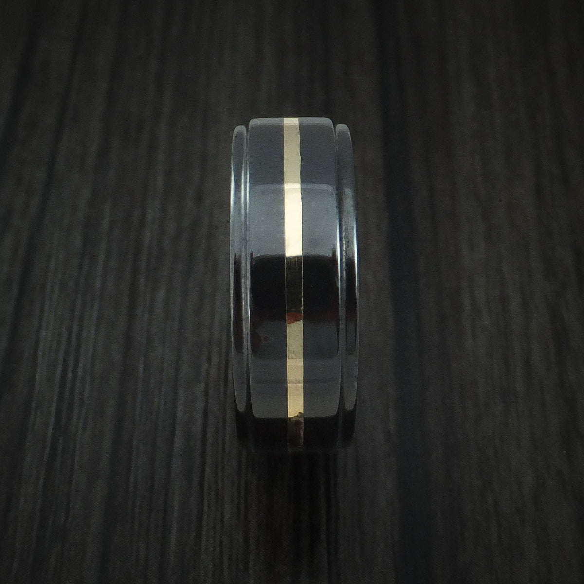 Foundry XVIII - Black Zirconium with 14k Yellow Gold and Wild Purple Cerakote Sleeve Men's Wedding Ring - view 3 - Nura Lab