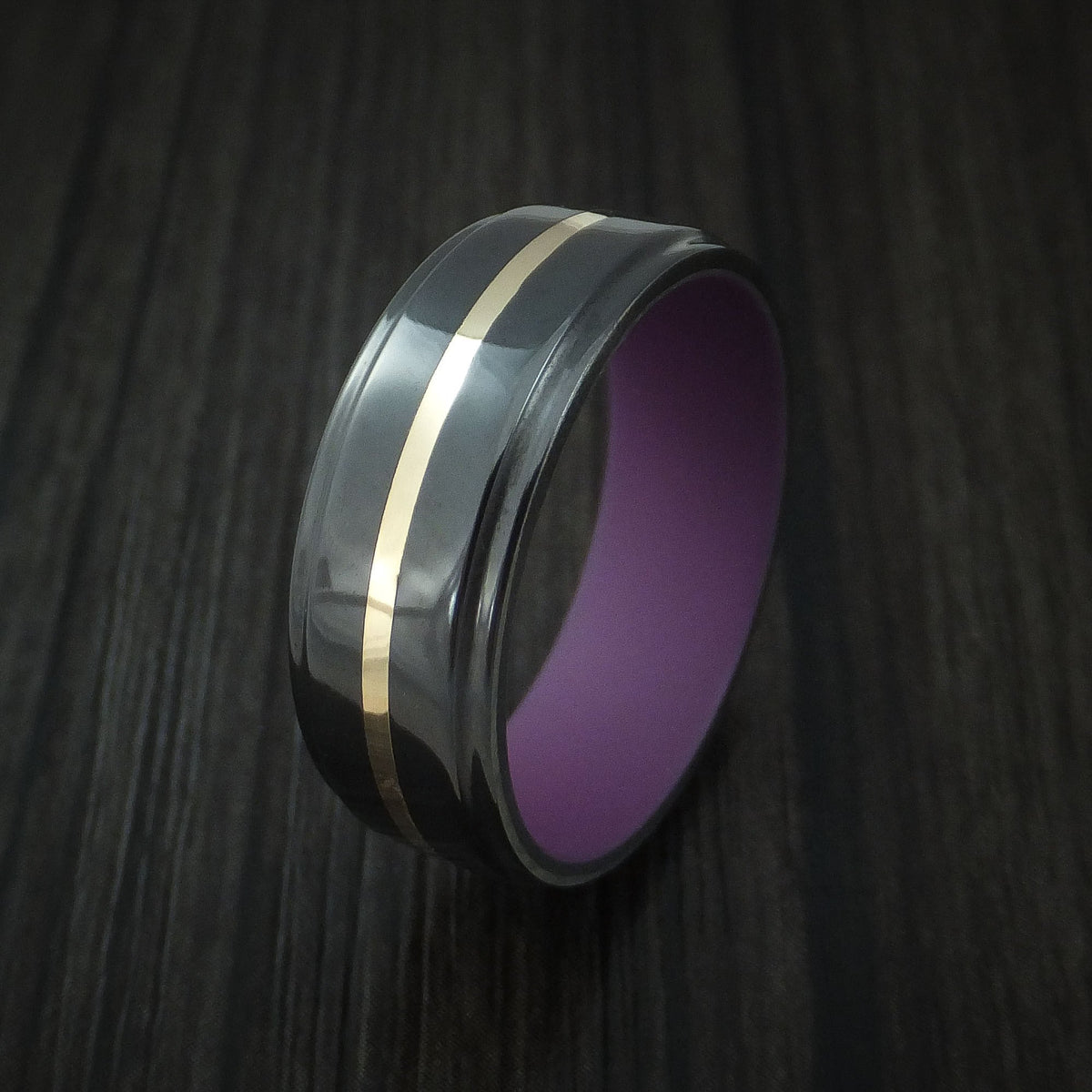 Foundry XVIII - Black Zirconium with 14k Yellow Gold and Wild Purple Cerakote Sleeve Men's Wedding Ring - view 4 - Nura Lab