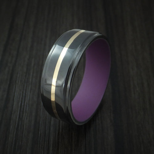 Foundry XVIII - Black Zirconium with 14k Yellow Gold and Wild Purple Cerakote Sleeve Men's Wedding Ring - view 4 - Nura Lab