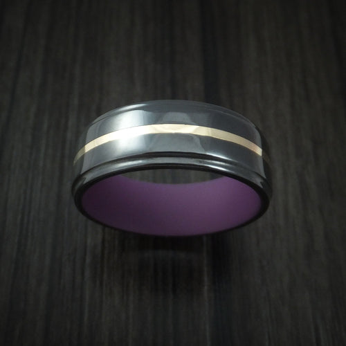 Foundry XVIII - Black Zirconium with 14k Yellow Gold and Wild Purple Cerakote Sleeve Men's Wedding Ring - view 2 - Nura Lab