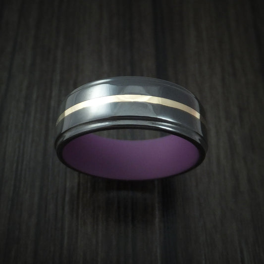 Foundry XVIII - Black Zirconium with 14k Yellow Gold and Wild Purple Cerakote Sleeve Men's Wedding Ring - view 2 - Nura Lab