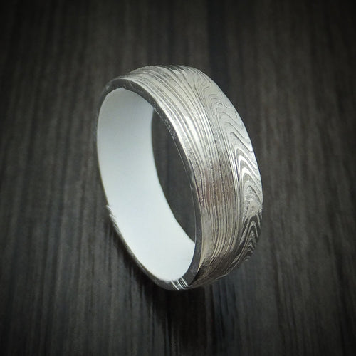 Oak XI - Marbled Kuro Damascus Steel Men's Wedding Ring with Cerakote Sleeve - Nura Lab
