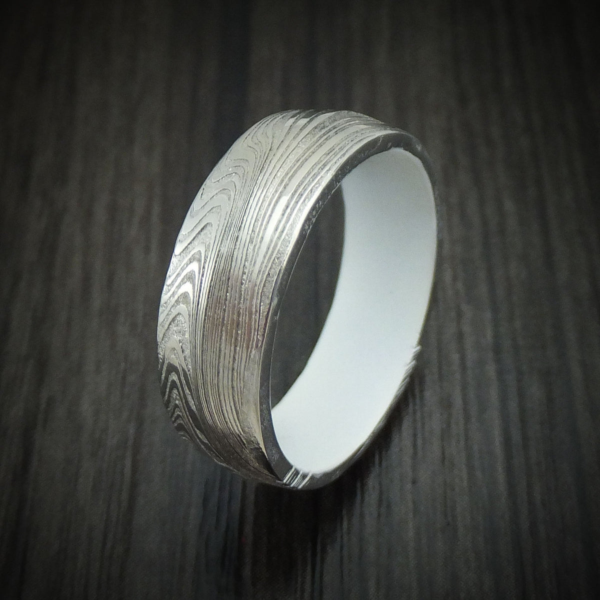 Oak XI - Marbled Kuro Damascus Steel Men's Wedding Ring with Cerakote Sleeve - view 4 - Nura Lab