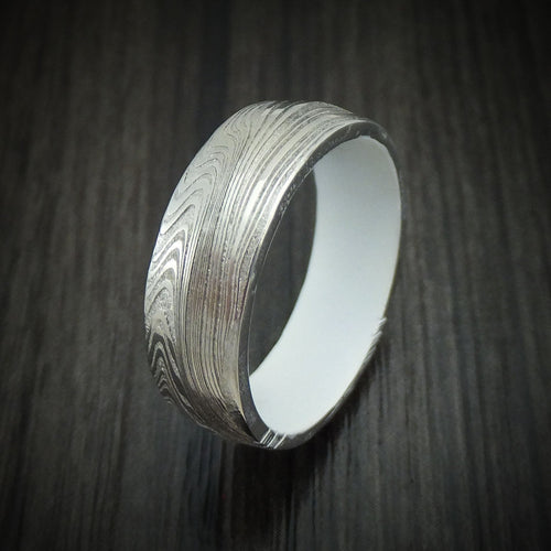 Oak XI - Marbled Kuro Damascus Steel Men's Wedding Ring with Cerakote Sleeve - view 4 - Nura Lab
