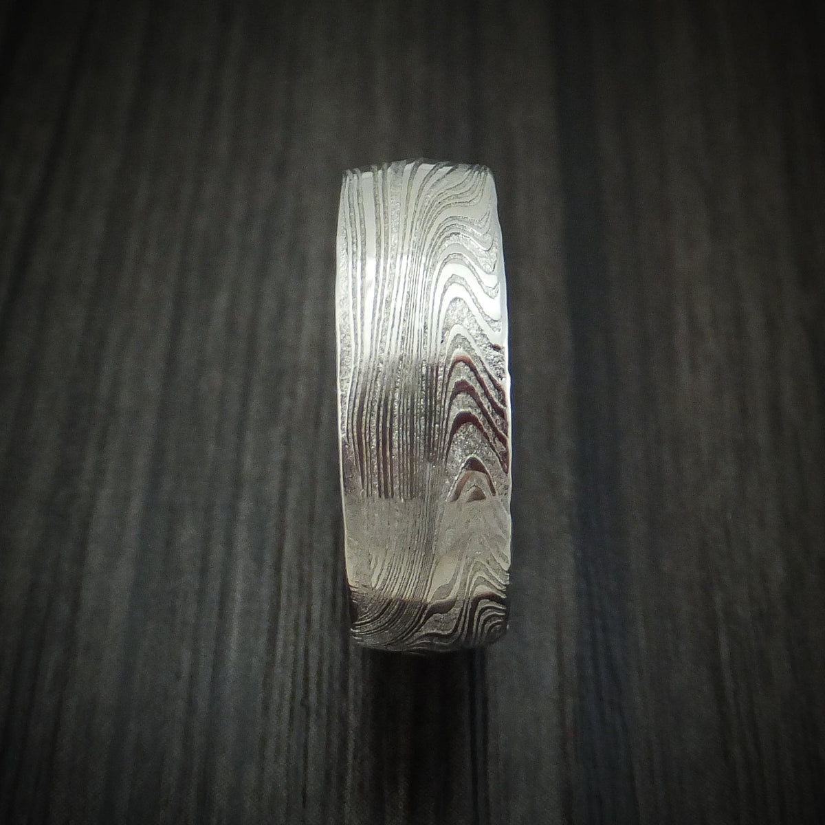 Oak XI - Marbled Kuro Damascus Steel Men's Wedding Ring with Cerakote Sleeve - view 3 - Nura Lab