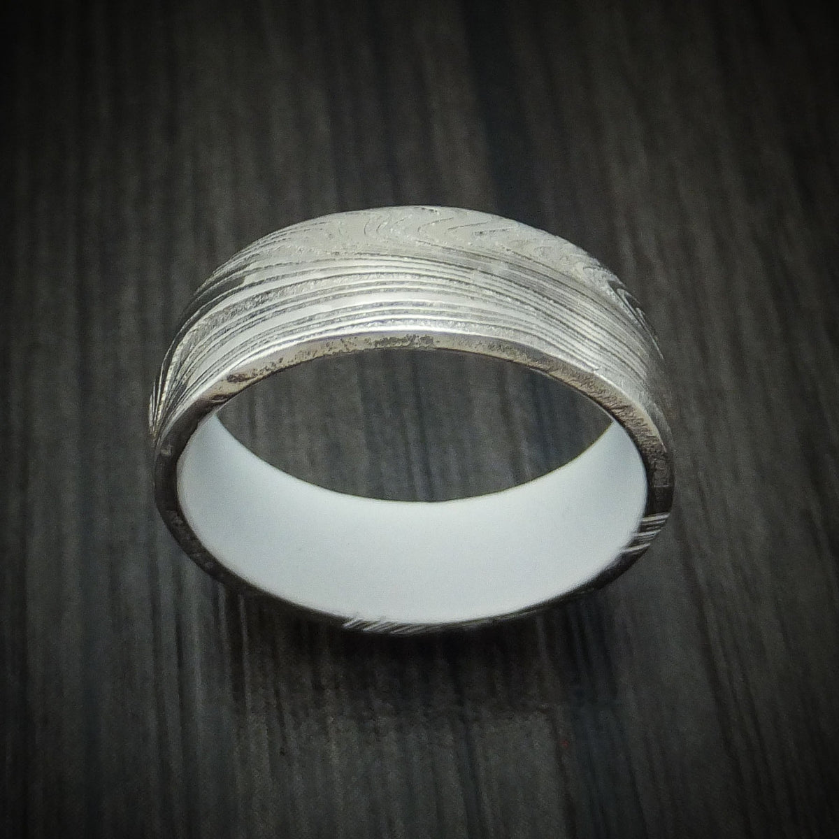 Oak XI - Marbled Kuro Damascus Steel Men's Wedding Ring with Cerakote Sleeve - view 2 - Nura Lab
