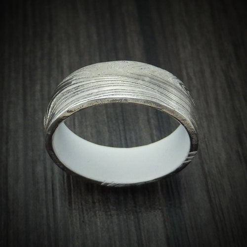 Oak XI - Marbled Kuro Damascus Steel Men's Wedding Ring with Cerakote Sleeve - view 2 - Nura Lab