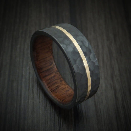 King Edward XII - Black Zirconium Men's Wedding Ring with 14K Gold and Wood Sleeve Band - Nura Lab