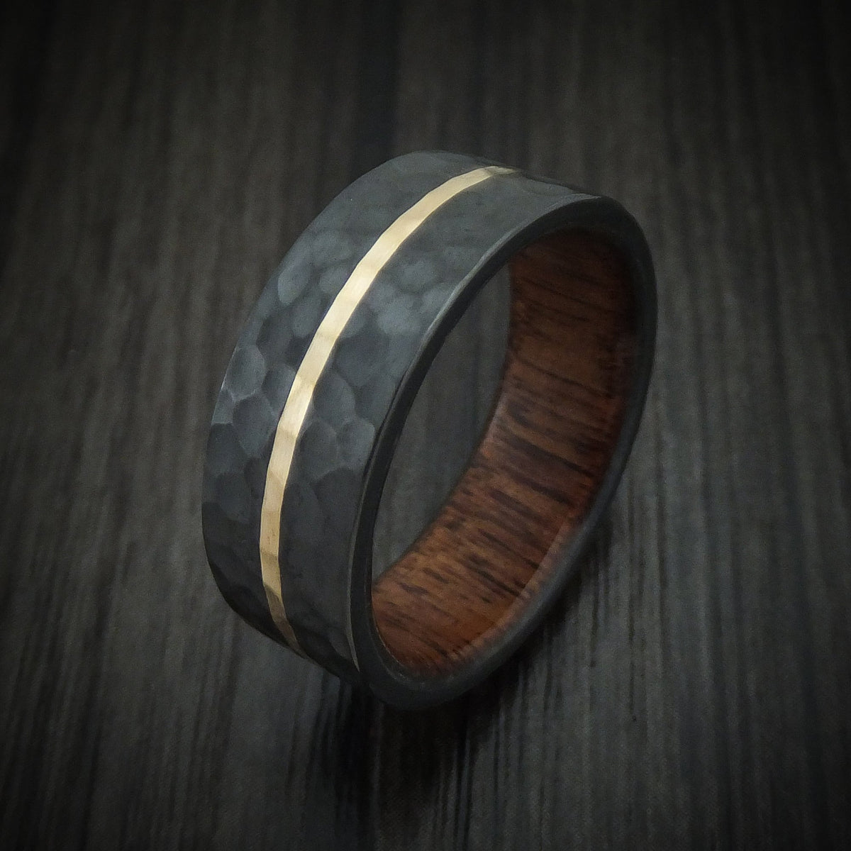 King Edward XII - Black Zirconium Men's Wedding Ring with 14K Gold and Wood Sleeve Band - view 4 - Nura Lab