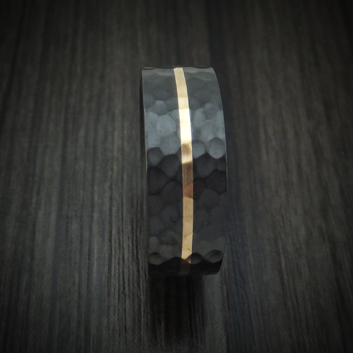 King Edward XII - Black Zirconium Men's Wedding Ring with 14K Gold and Wood Sleeve Band - view 3 - Nura Lab