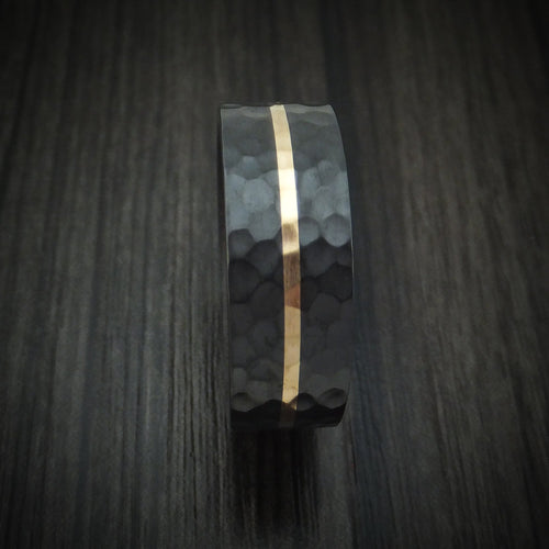 King Edward XII - Black Zirconium Men's Wedding Ring with 14K Gold and Wood Sleeve Band - view 3 - Nura Lab